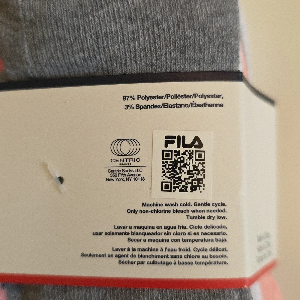 FILA Kids (Girl) No Show Socks 10-Pack Size 4-10 White Pink Grey Solid Stripped